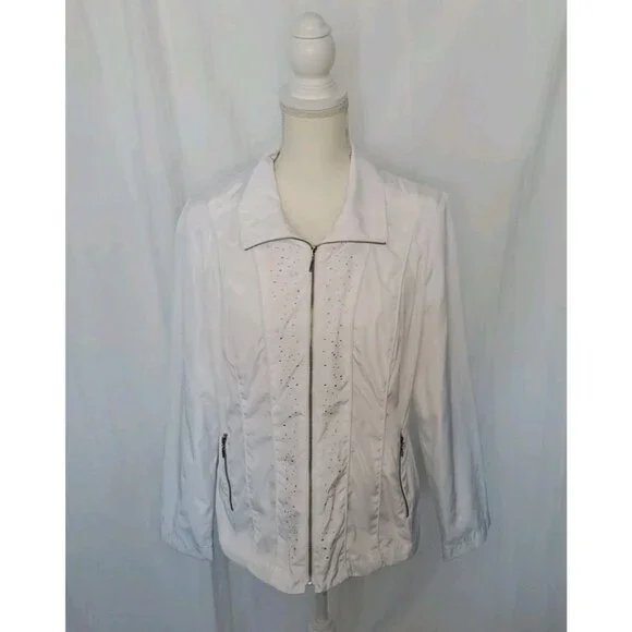 Laura Ashley Regatta Jacket Embellished White Full Zip Womens Sz. Med. MSRP $114 - Picture 2 of 16